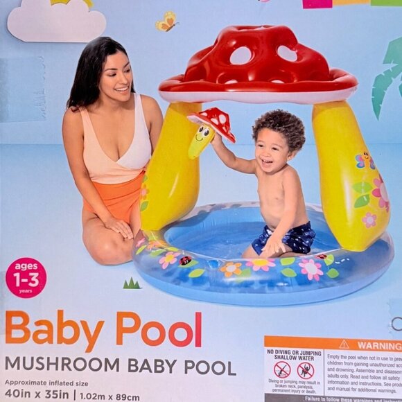 Intex Mushroom Baby Pool Soft Inflatable Floor Sunshade Toddler Blow Up  40" - Picture 1 of 8